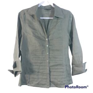 Tracy M Green Linen Button Front Blouse Natural Coastal Grandma Size XL